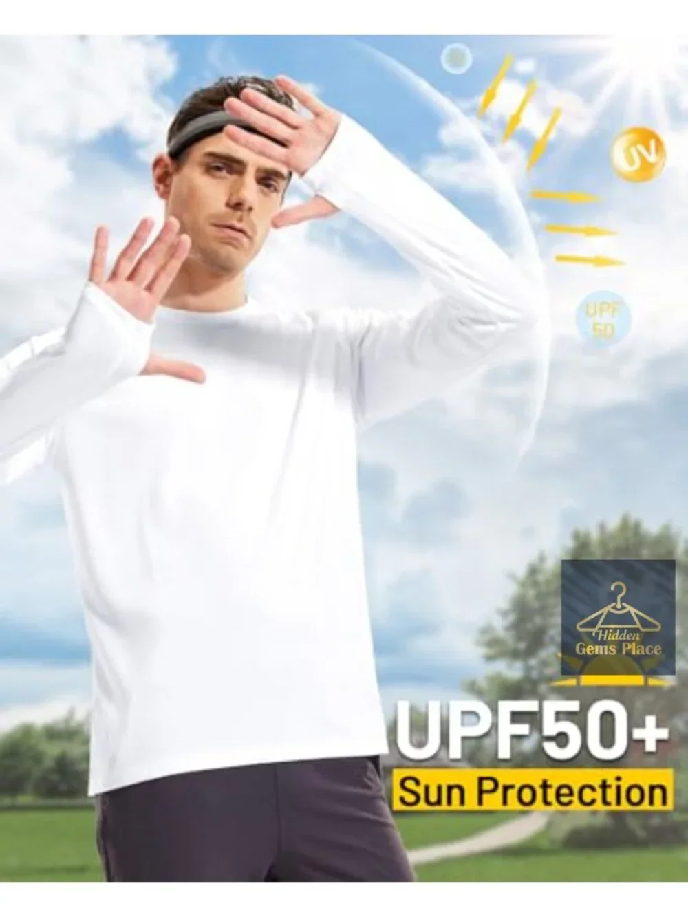 Men's UPF 50+ Long Sleeve Rash Guard Sun Shirt Dry Fit Fishing Running